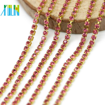 Sparkly Rose Crystal Coudre sur Strass Fermer Gold Cup Chain Trim pour l&#39;habillement, G0105